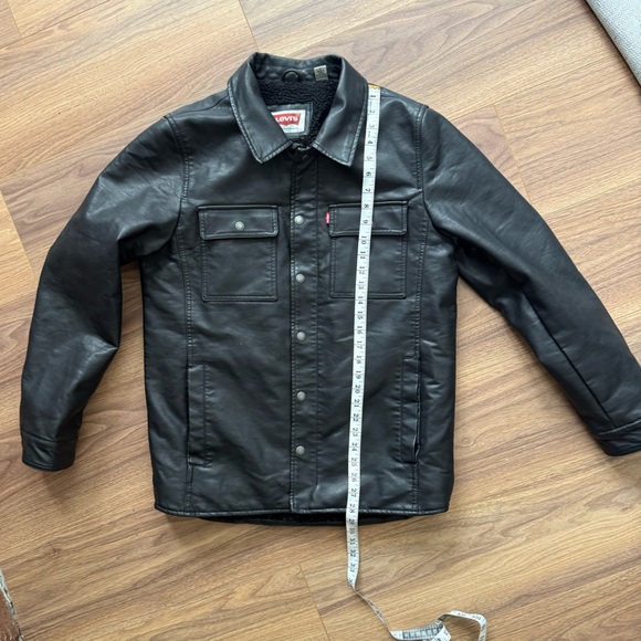 Levis Faux Black Leather Sherpa Lined Trucker Jacket Men’s Small -Levi Red Label - Picture 15 of 16